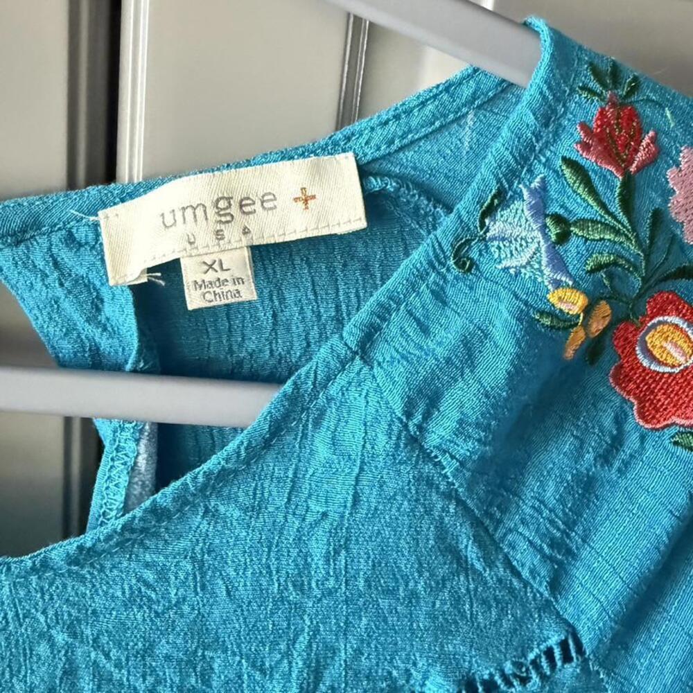 Umgee Blue Blouse with Floral Embroidery - Picture 3 of 14